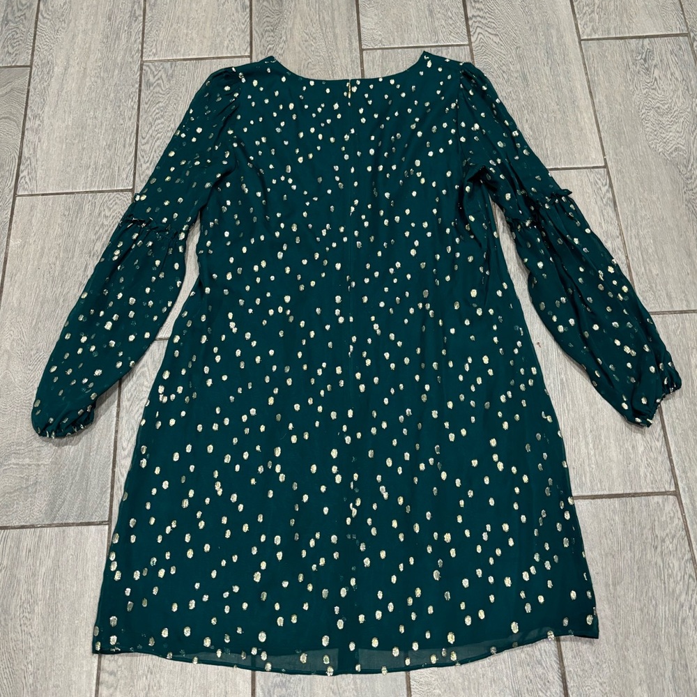 Lilly Pulitzer Cleme Silk Dress in Spruce Green Gold Metallic Silk Clip Size 10 - Picture 7 of 8